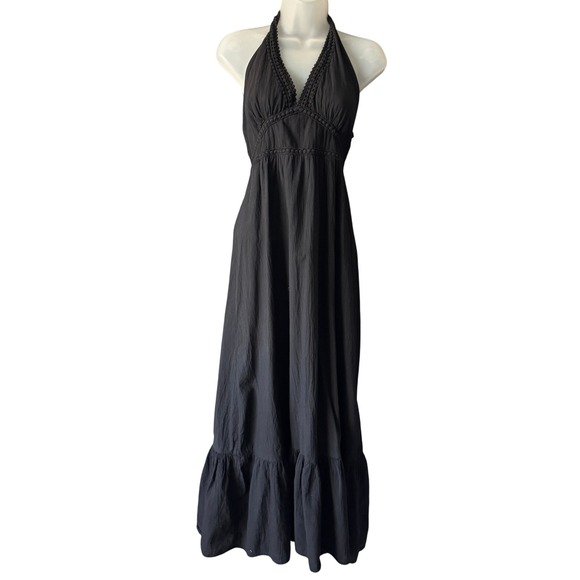Tommy Bahama Dress Womens S Black Halter Maxi Sleeveless 100% Cotton Vacay - Picture 1 of 9
